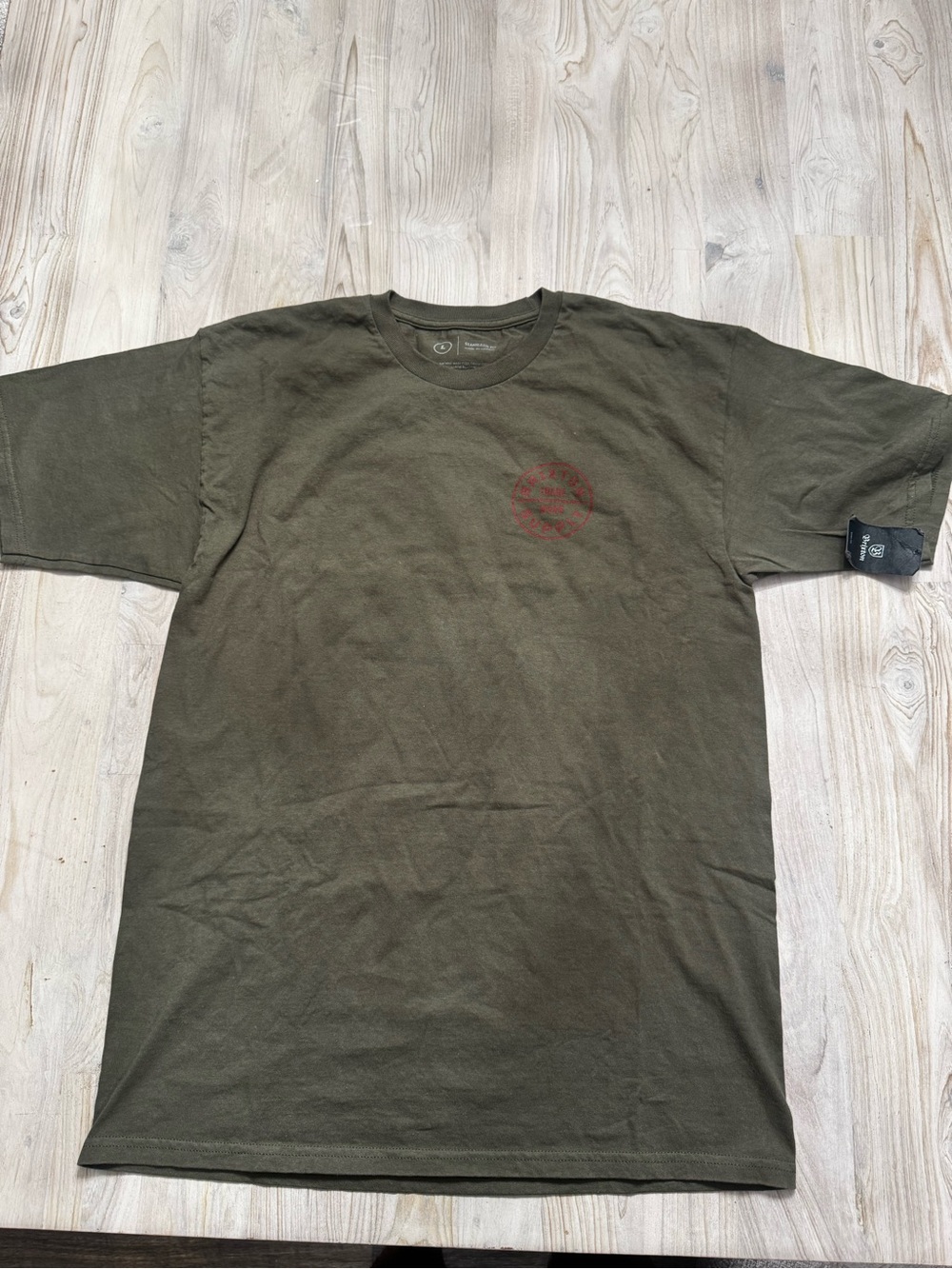 Brixton Olive Short Sleeve Crew Tee with Red Chest Stamp